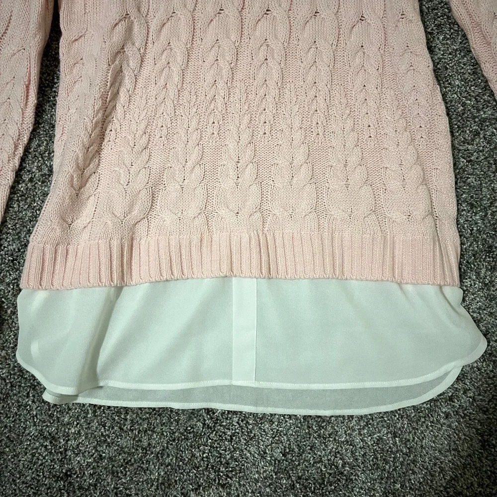 ELLE Women's Mock-layer Cable Knit Sweater; Pink; Size M - Picture 9 of 16